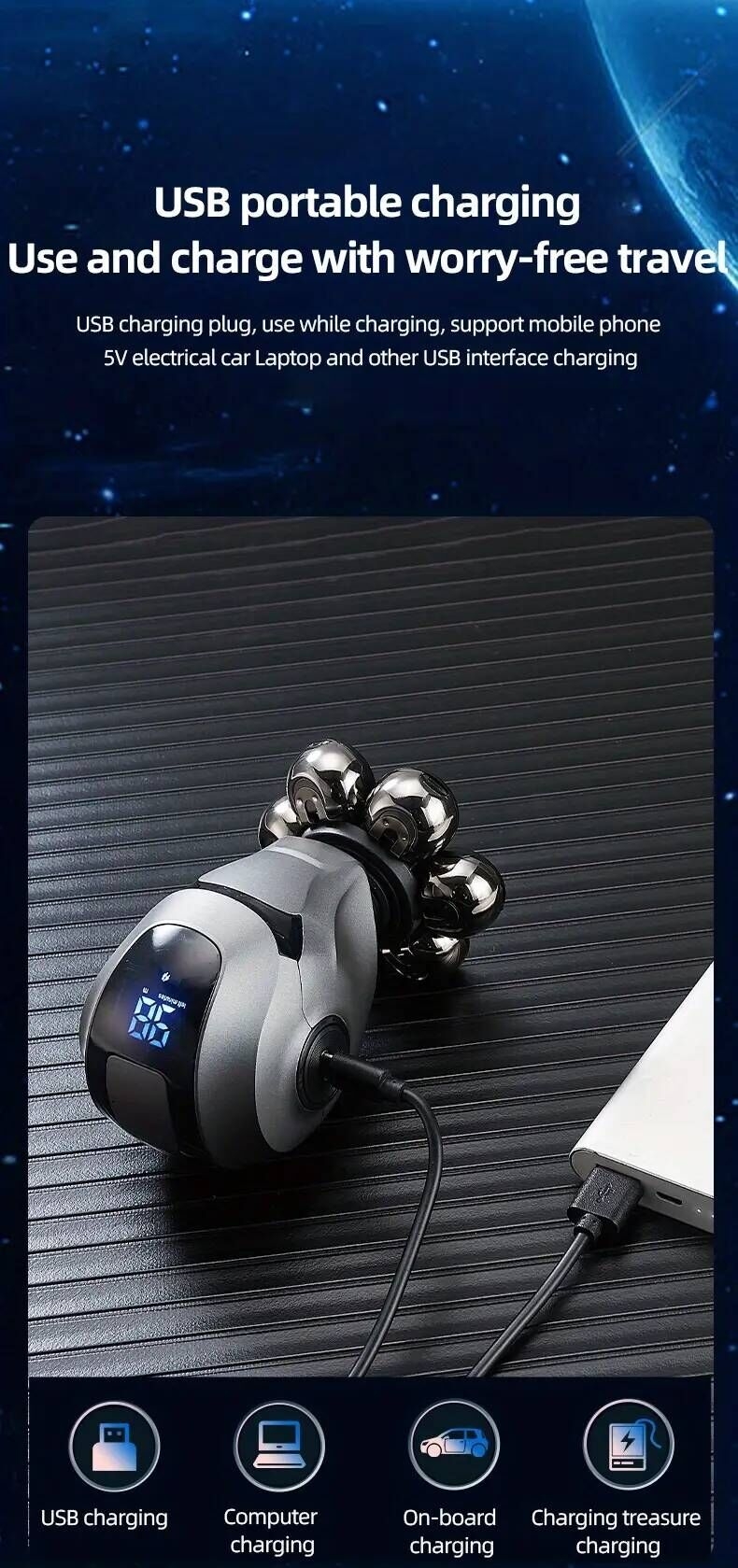 5 in 1 electric shaver usb rechargeable bald self help hair clipper shaver 7d multifunctional shaver used for nose hair trimmer face brush massager hair clipper beauty suit shaver waterproof details 9