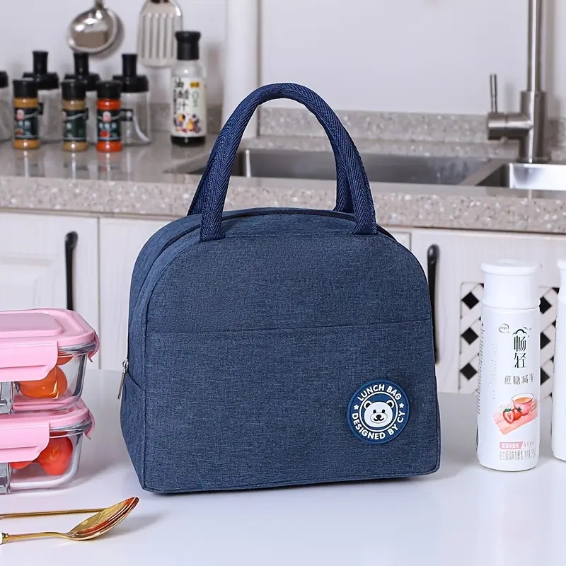 1pc non food contact lightweight insulated lunch bag reusable aluminum foil leakproof thermal bento box carrier durable oxford fabric ideal for office use blue purple options hand wash bag insulated Product details 5