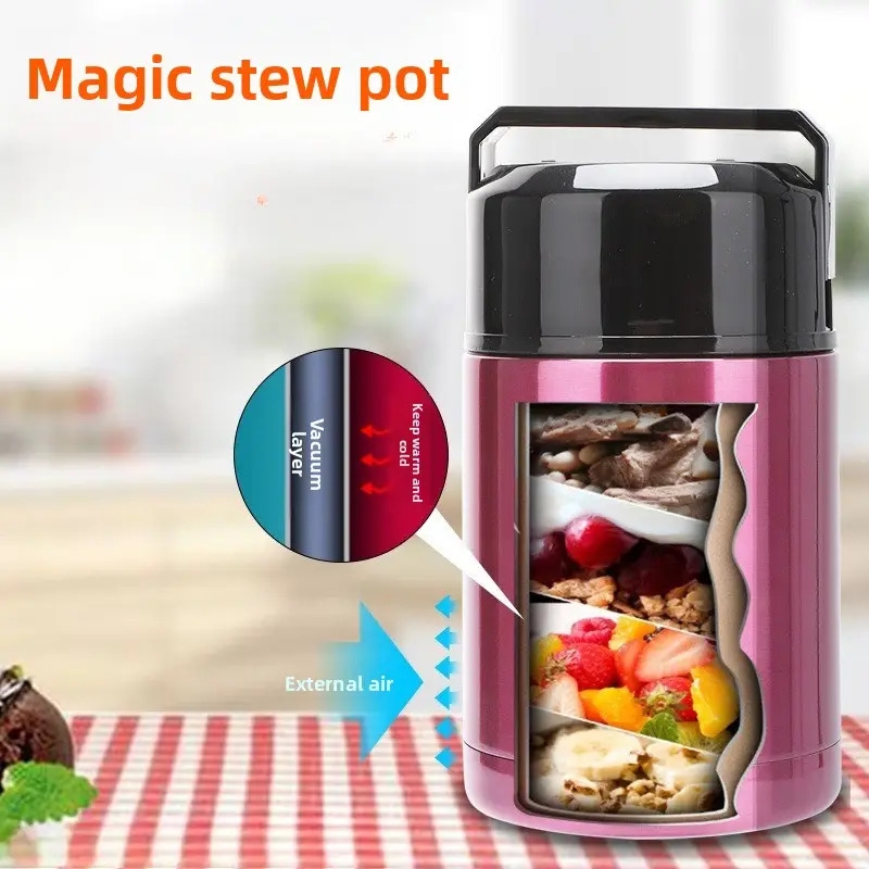 304 stainless steel vacuum insulated stew pot - large capacity, microwave safe, ideal for home use & outdoor food storage,   soups,  , and more, food storage solution|vacuum insulated pot|durable kitchenware, lunch box for school, lunchbox Product details 2