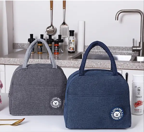 1pc non food contact lightweight insulated lunch bag reusable aluminum foil leakproof thermal bento box carrier durable oxford fabric ideal for office use blue purple options hand wash bag insulated Product details 3