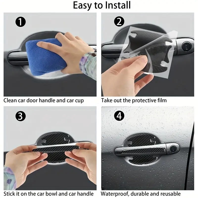 14pcs car door handle cup scratch protector carbon fiber 3d anti scratch protective films car door bowl door side paint stickers universal details 7