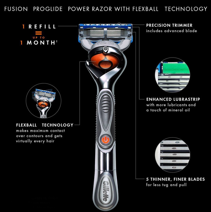 4 Gillette Fusion Proglide Flexball Power Razor Electric Shaving Razors Blades for men Safety Shave Men'S Beard Shaver 1 Holder 5 Blade