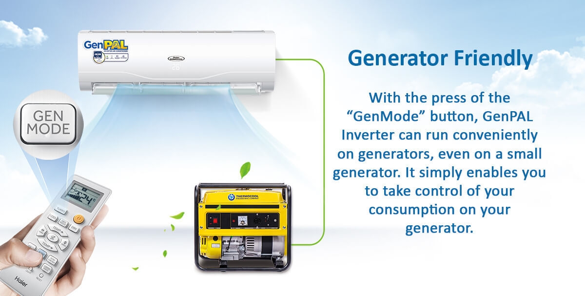 1.5HP GenPAL Inverter Air Conditioner, helps you save up to 70% on power consumption and works well on small small generator (< 0.9kVA) - Thermocool