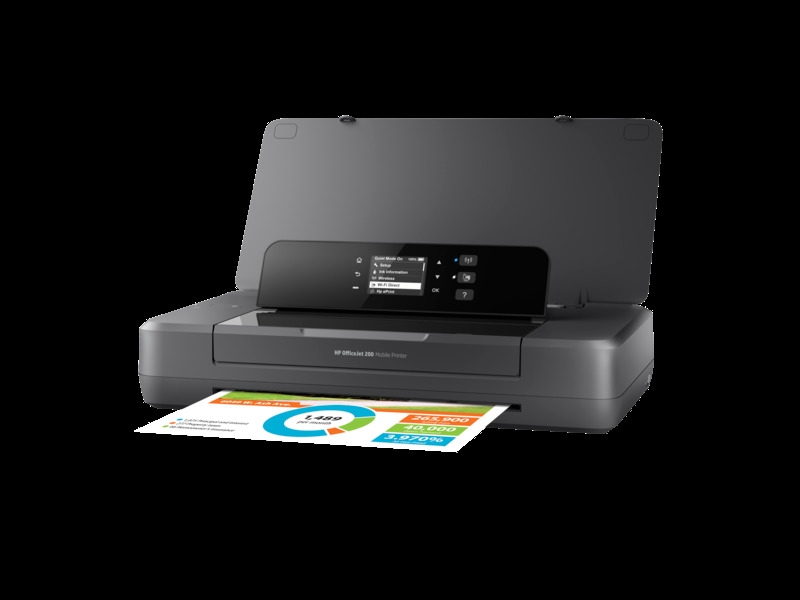 HP OfficeJet 200 Mobile Printer, Left facing, open, with output