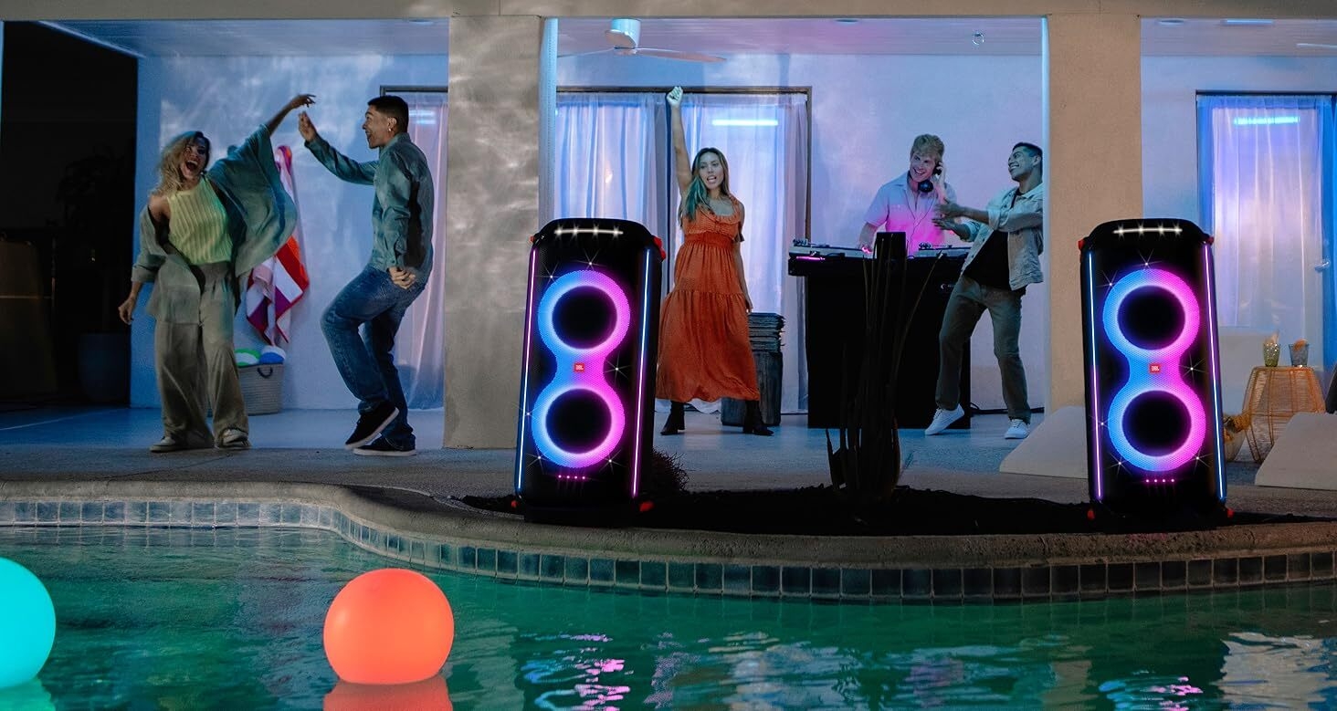 jbl, wireless, portable, speaker, light show, party