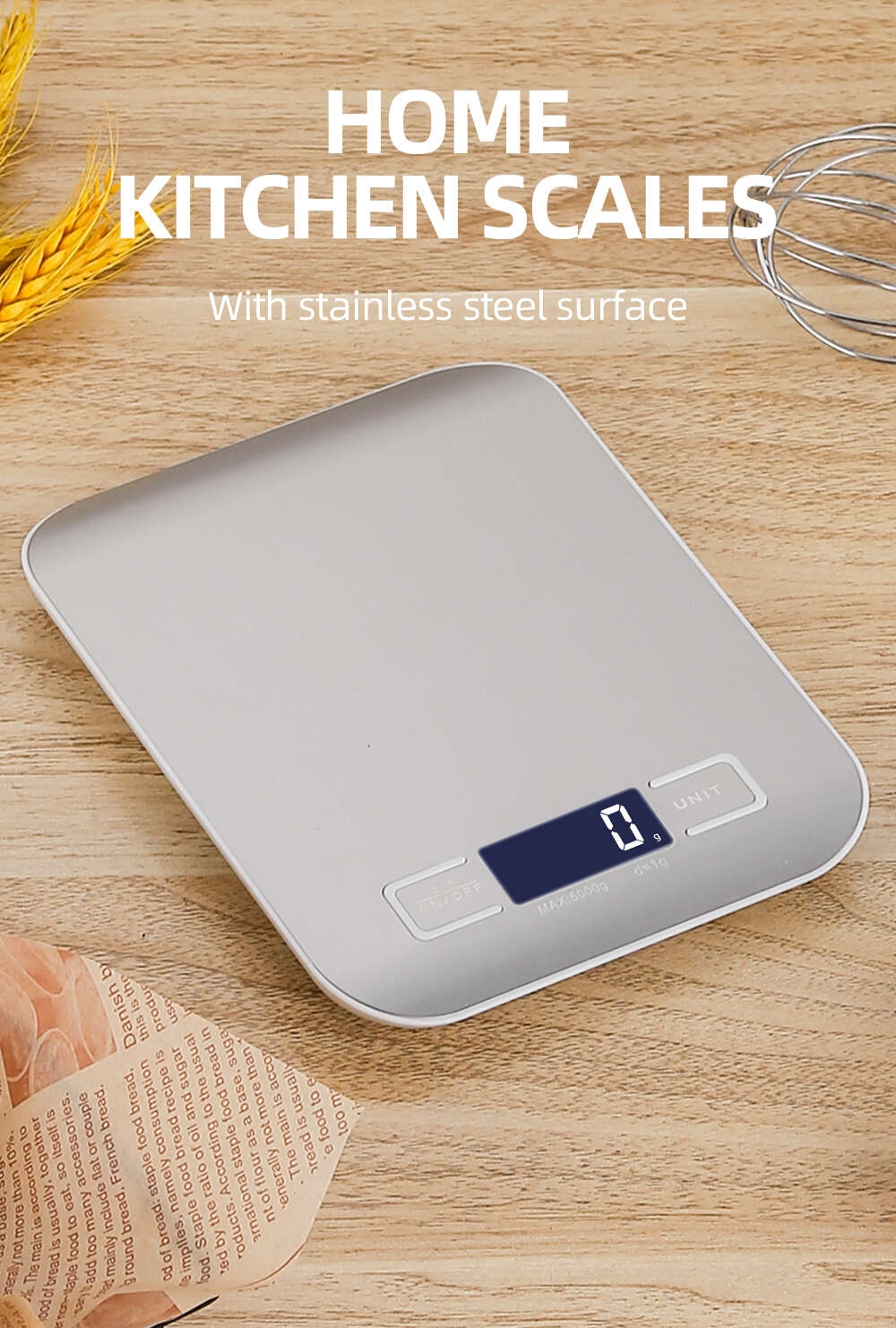 Food Kitchen Scale, Digital Grams and Ounces for Weight Loss, Baking,  Cooking, Keto and Meal Prep, LCD Display, Medium, 304 Stainless Steel