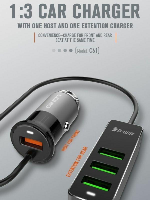 4USB 35W QC3.0 fast in car charger with back seat