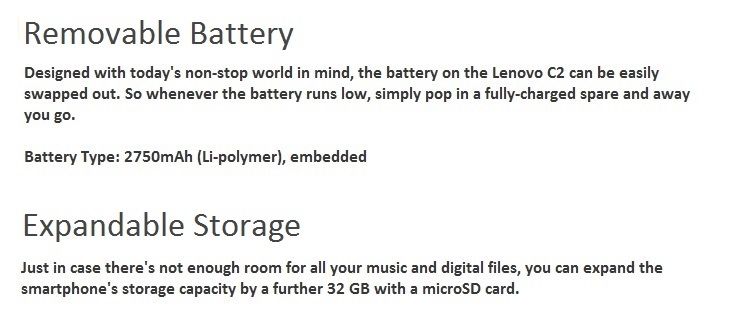 Lenovo Vibe C2 1GB + 8GB 2750mAh