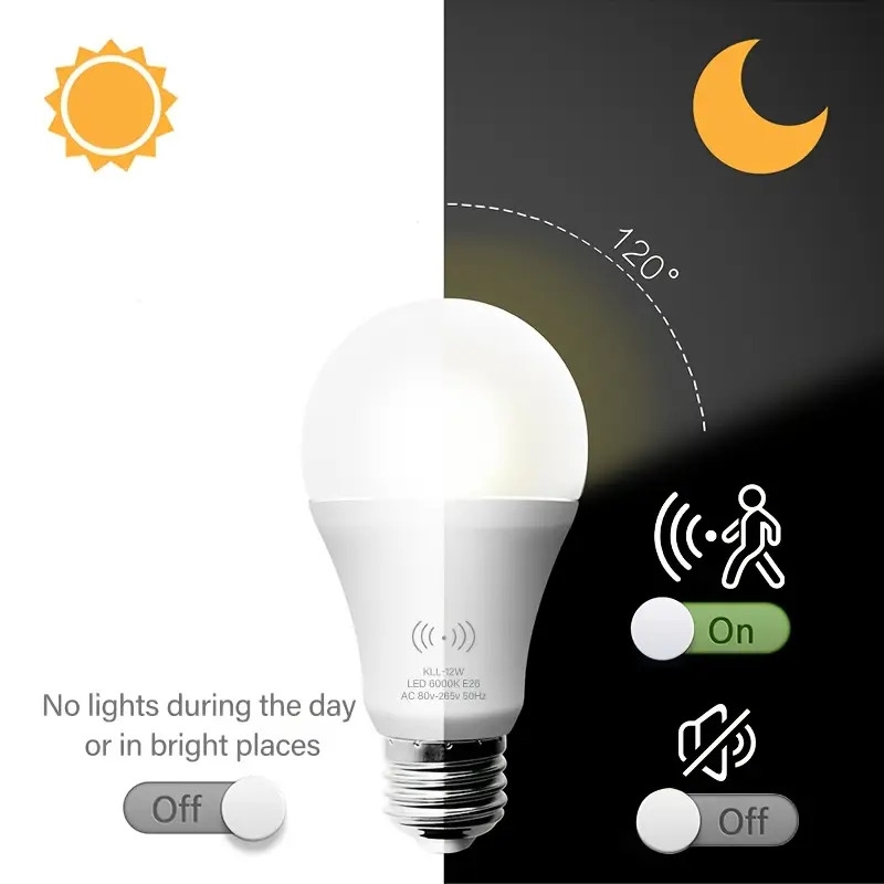 motion sensor light bulb 9w 12w motion auto activated dusk to security led bulb e26 6000k daylight indoor lighting for garage porchstairs pack Product details 0