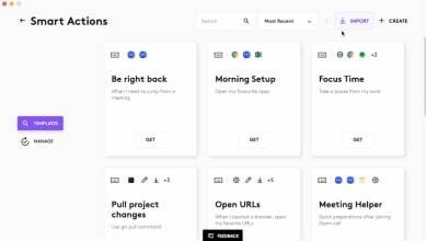 Smart actions templates screen
