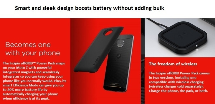  FREE Moto Mod Battery Pack/ smart and sleek design