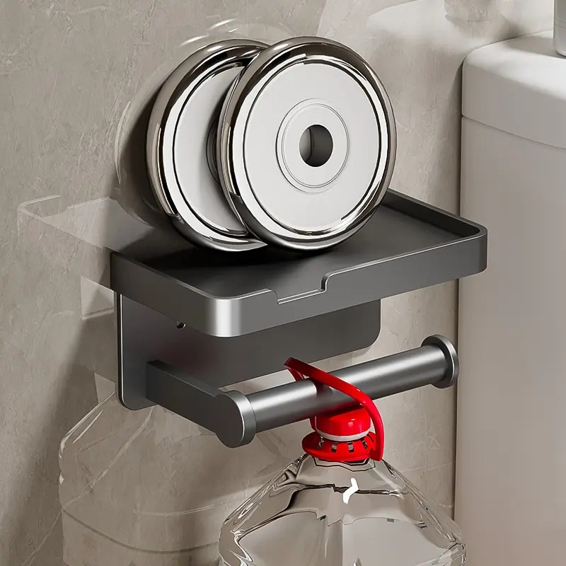 1pc punch free toilet paper holder toilet paper roll holder wall mounted toilet paper holder bathroom paper holder with mobile phone holder self wall holder bathroom accessories details 1