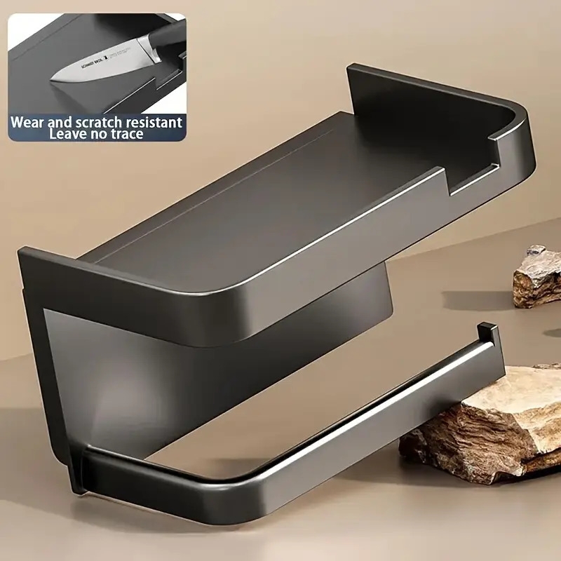 1pc punch free toilet paper holder toilet paper roll holder wall mounted toilet paper holder bathroom paper holder with mobile phone holder self wall holder bathroom accessories details 4