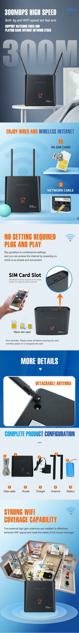 OLAX AX9 Pro B 300mbps 4g B1/3/5/7/28/38/40 4g router 4000mah battery wi-fi router with SMA antenna 0