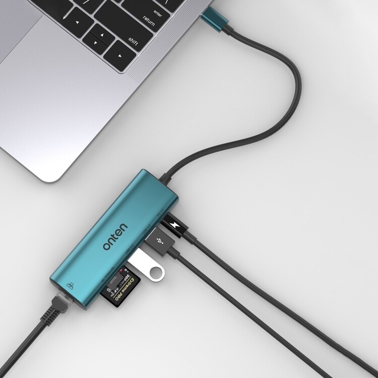 Onten UC122 6 in 1 USB-C / Type-C to SD + TF Card + USB 3.0 HUB with 5V Input & 100Mbps Network Card - 5