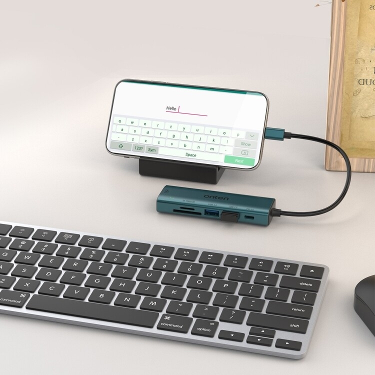 Onten UC122 6 in 1 USB-C / Type-C to SD + TF Card + USB 3.0 HUB with 5V Input & 100Mbps Network Card - 6