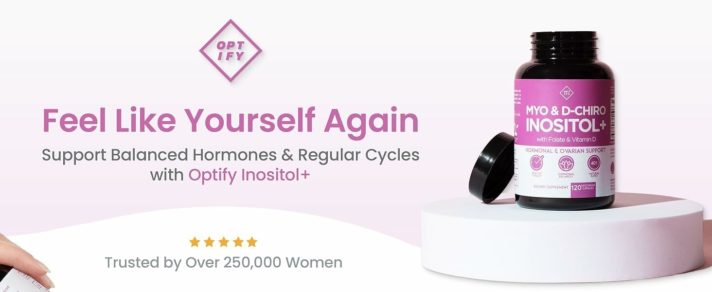 Optify Inositol+ supplement supports hormonal balance, regular cycles, mood, and fertility health