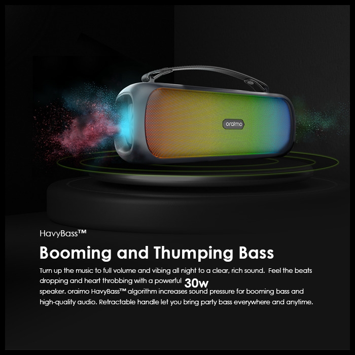 oraimo Boom Powerful Sound Massive Bass Dynamic Light Effects Portable Wireless Speaker