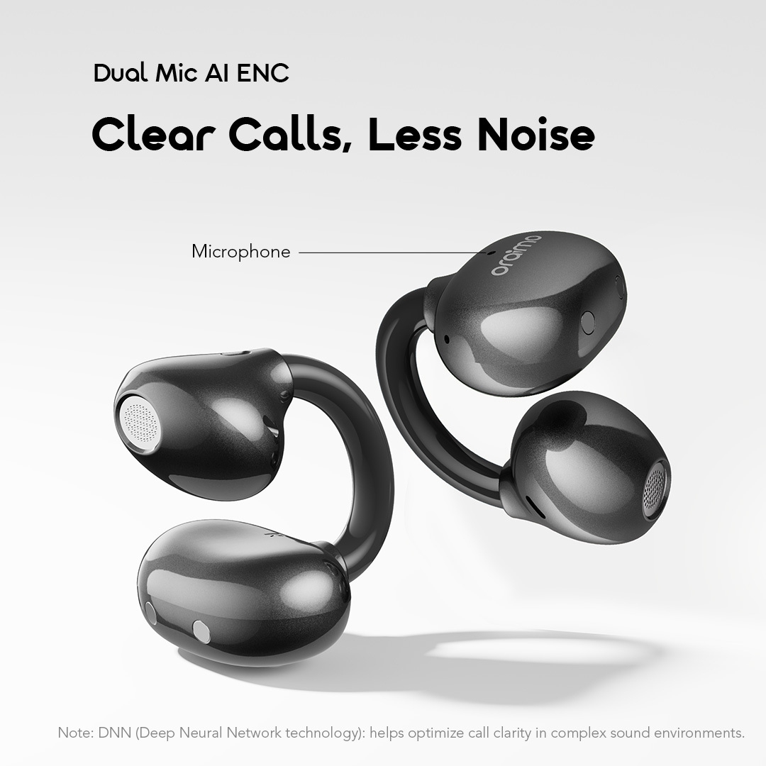 oraimo opensnap air open-ear true wireless earbuds africa OPN-371 08 clear calls less noise dual mic AI ENC
