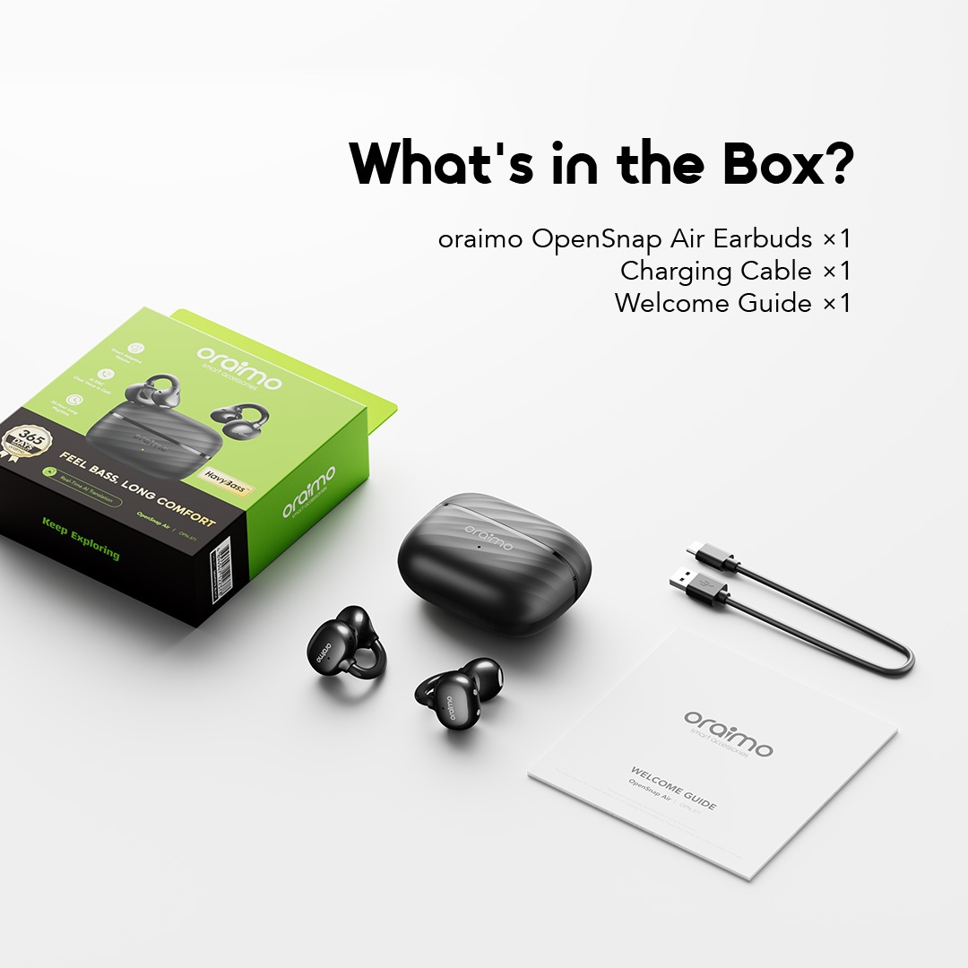 oraimo opensnap air open-ear true wireless earbuds africa OPN-371 12 what in the box