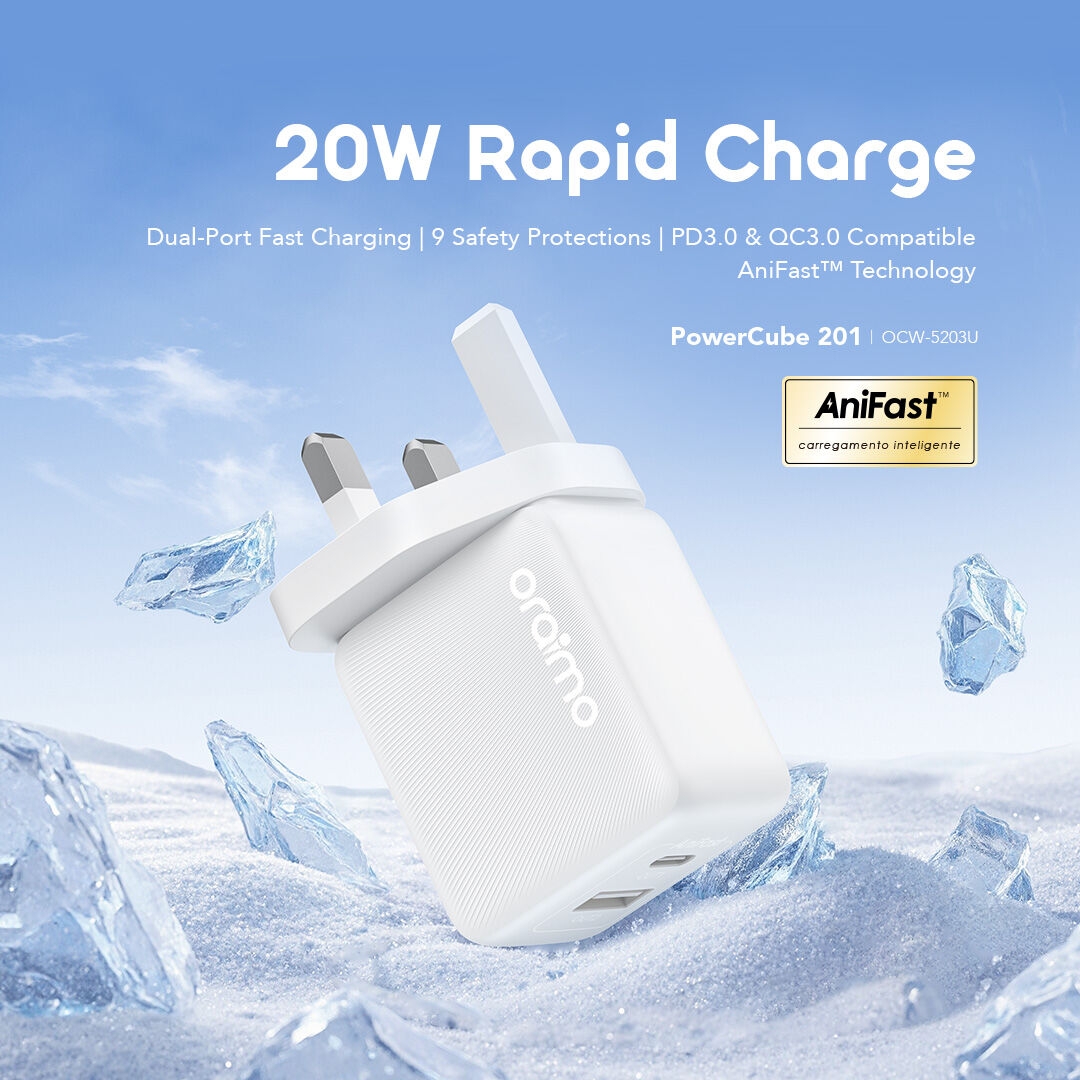 oraimo uk type plug pd3.0 and qc3.0 compatible charger kit powercube 201 ocw-5203u features 1