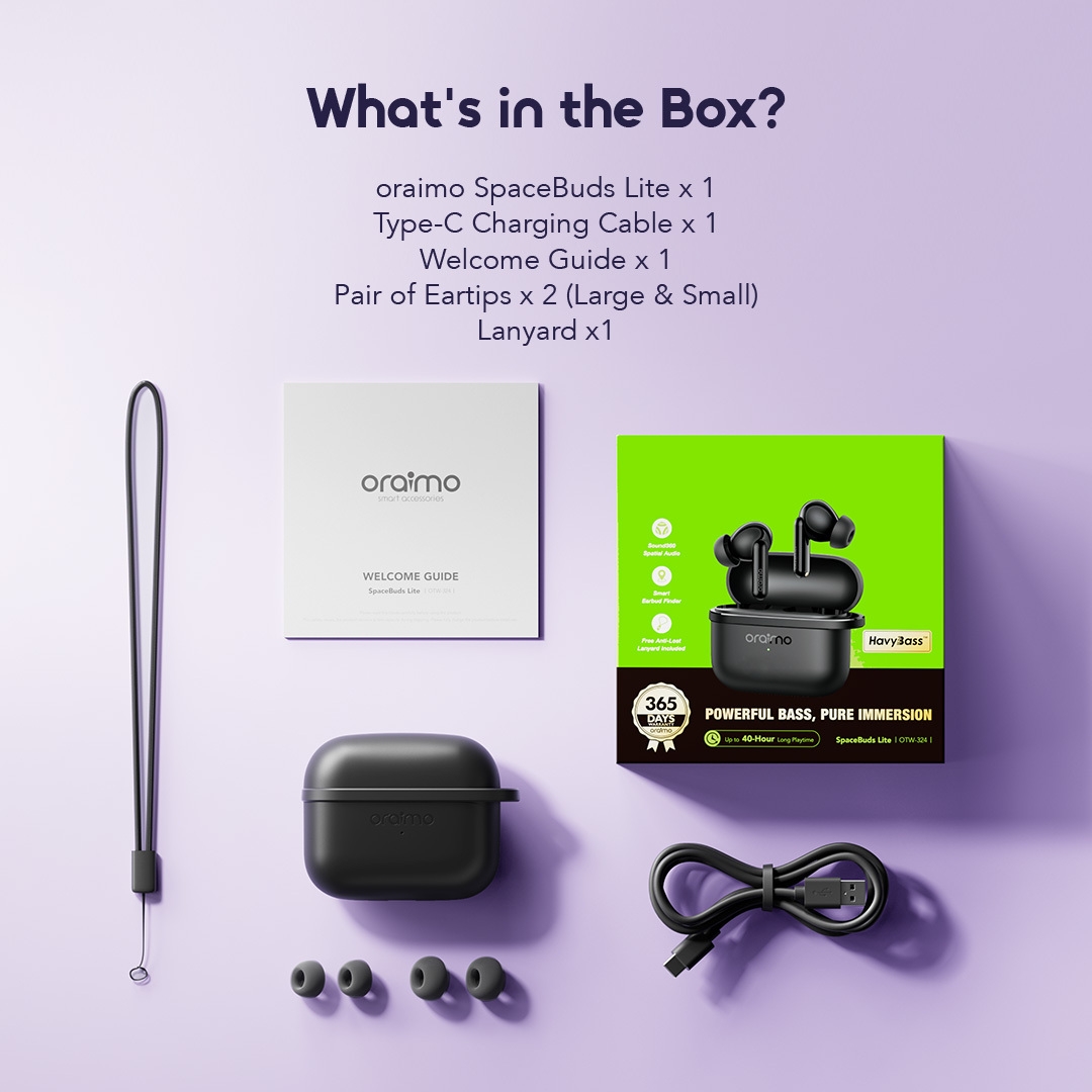 oraimo wireless earbuds SpaceBuds Lite OTW-324 package