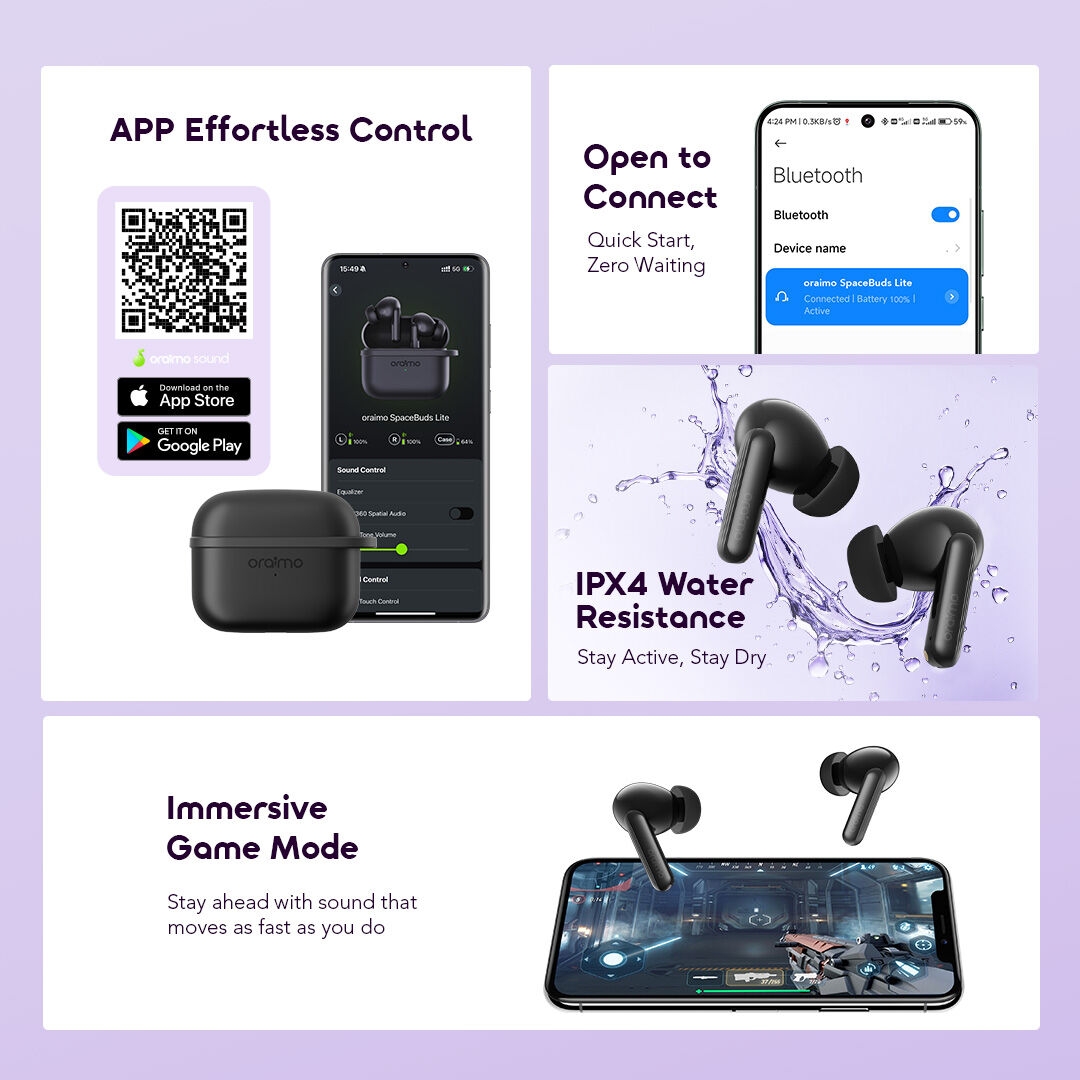 oraimo wireless earbuds SpaceBuds Lite OTW-324 app control