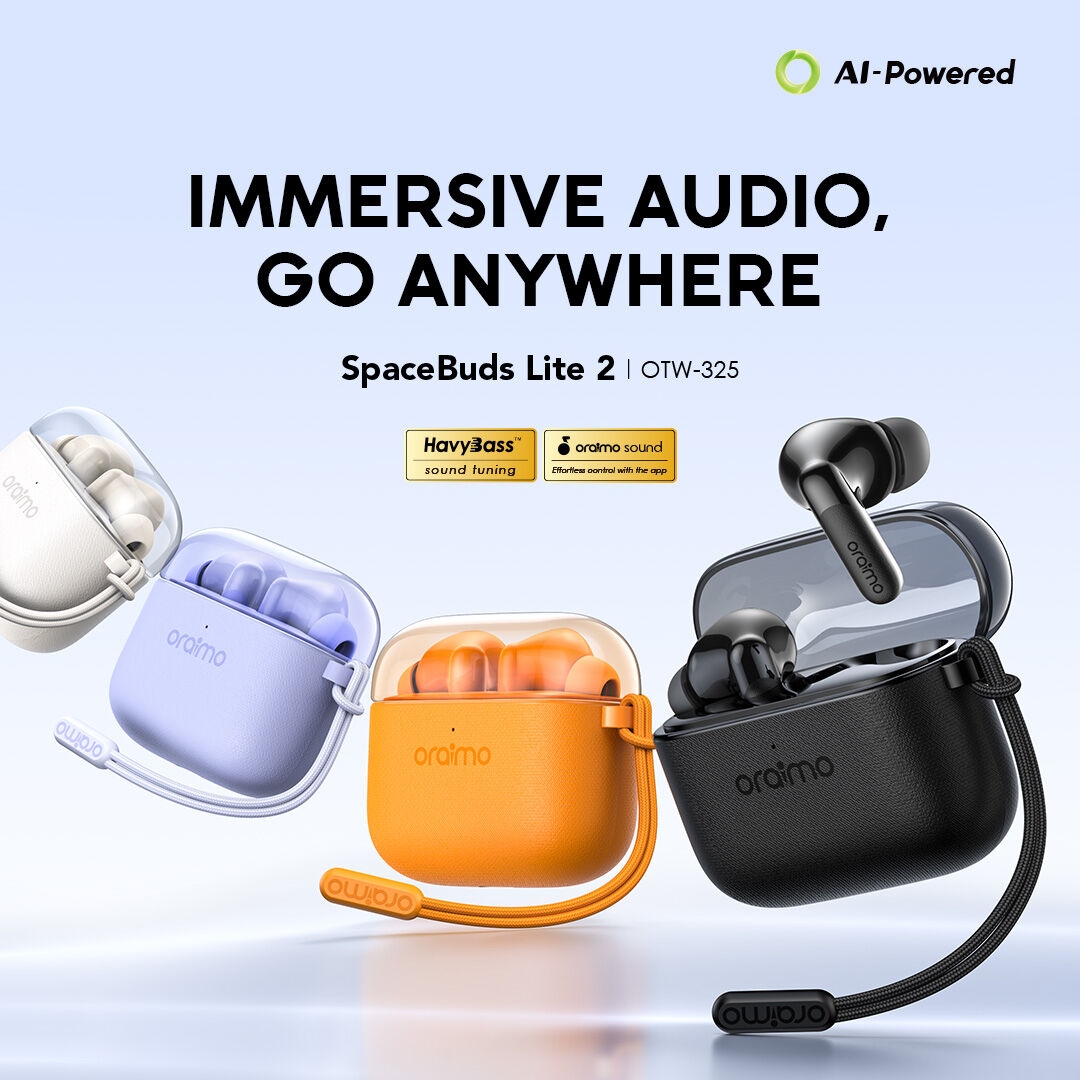 oraimo True Wireless Earbuds SpaceBuds Lite 2 OTW-325 01 Immersive Audio Multi Color Product Launch HavyBass oraimo sound app AI-Powered