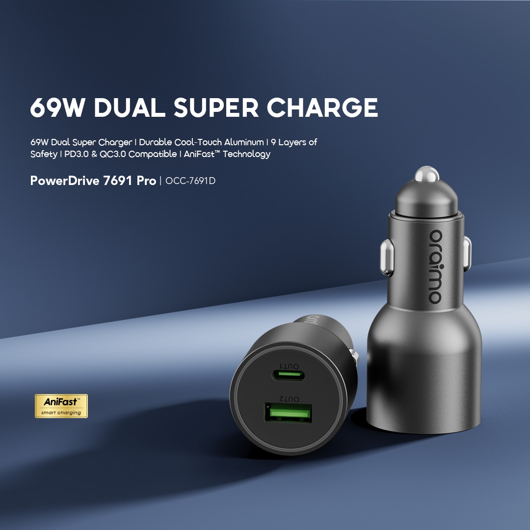 oraimo Car Charger PowerDrive 7691 Pro OCC-7691D 69W DUAL