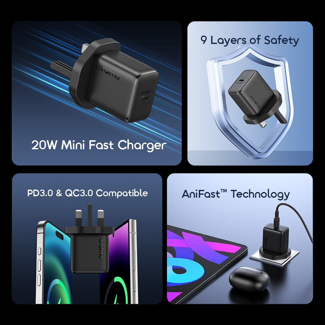 oraimo uk type plug 20w compatible charger kit powercube 202 ocw-5202u features 2