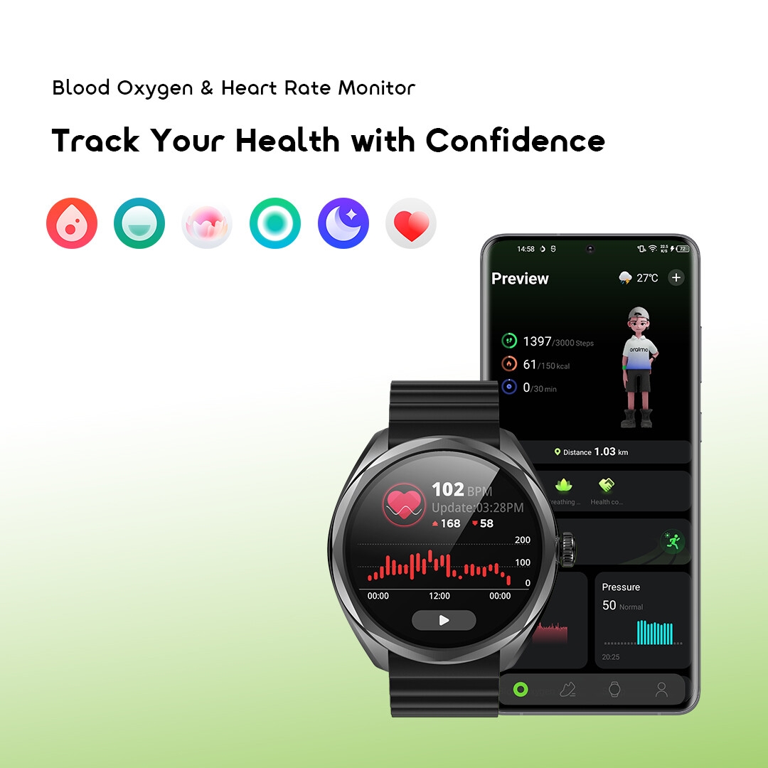 Montre connectée Oraimo Nova 2R OSW-834 06 - Moniteur d'oxygène sanguin et de fréquence cardiaque