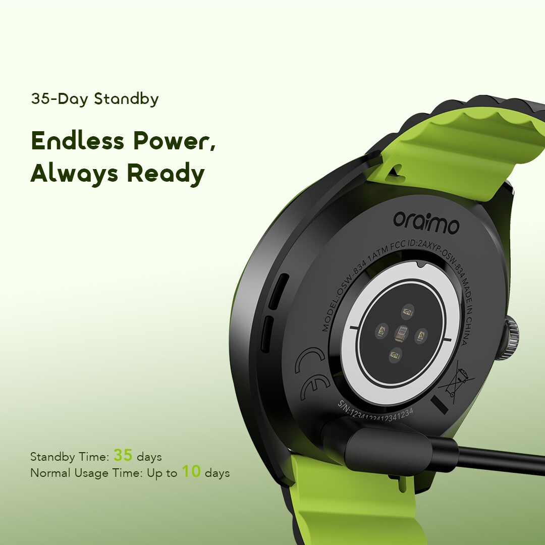 Montre connectée Oraimo Nova 2R OSW-834 04, autonomie en veille de 35 jours