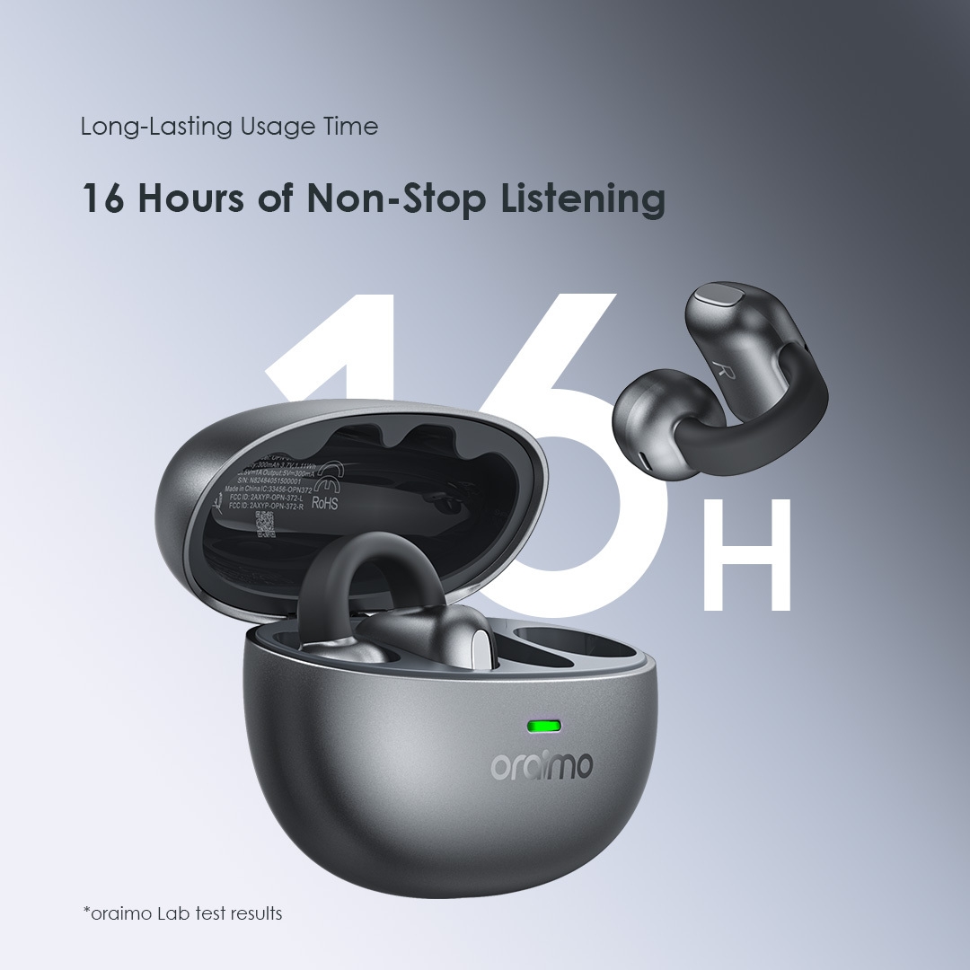 oraimo Open-Ear Headphones OpenSnap N OTW-372N 16 hours playtime