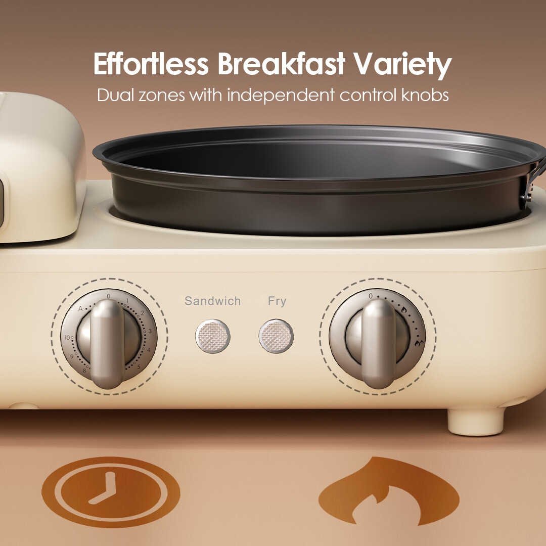 Breakfast station with 2 independent control knobs