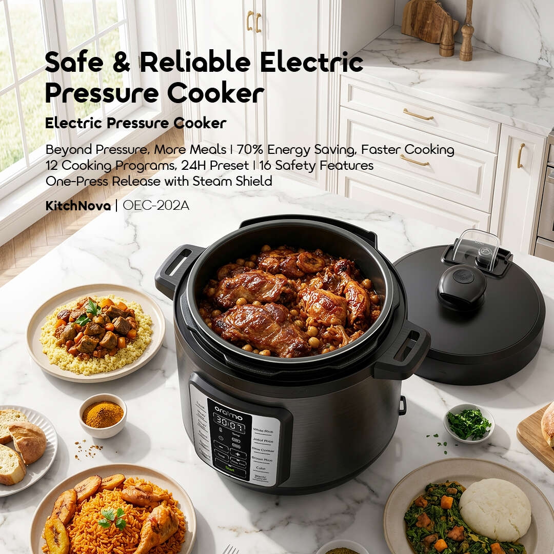 oraimo kitchnova africa oec-202a-black 01 safe reliable electric pressure cooker