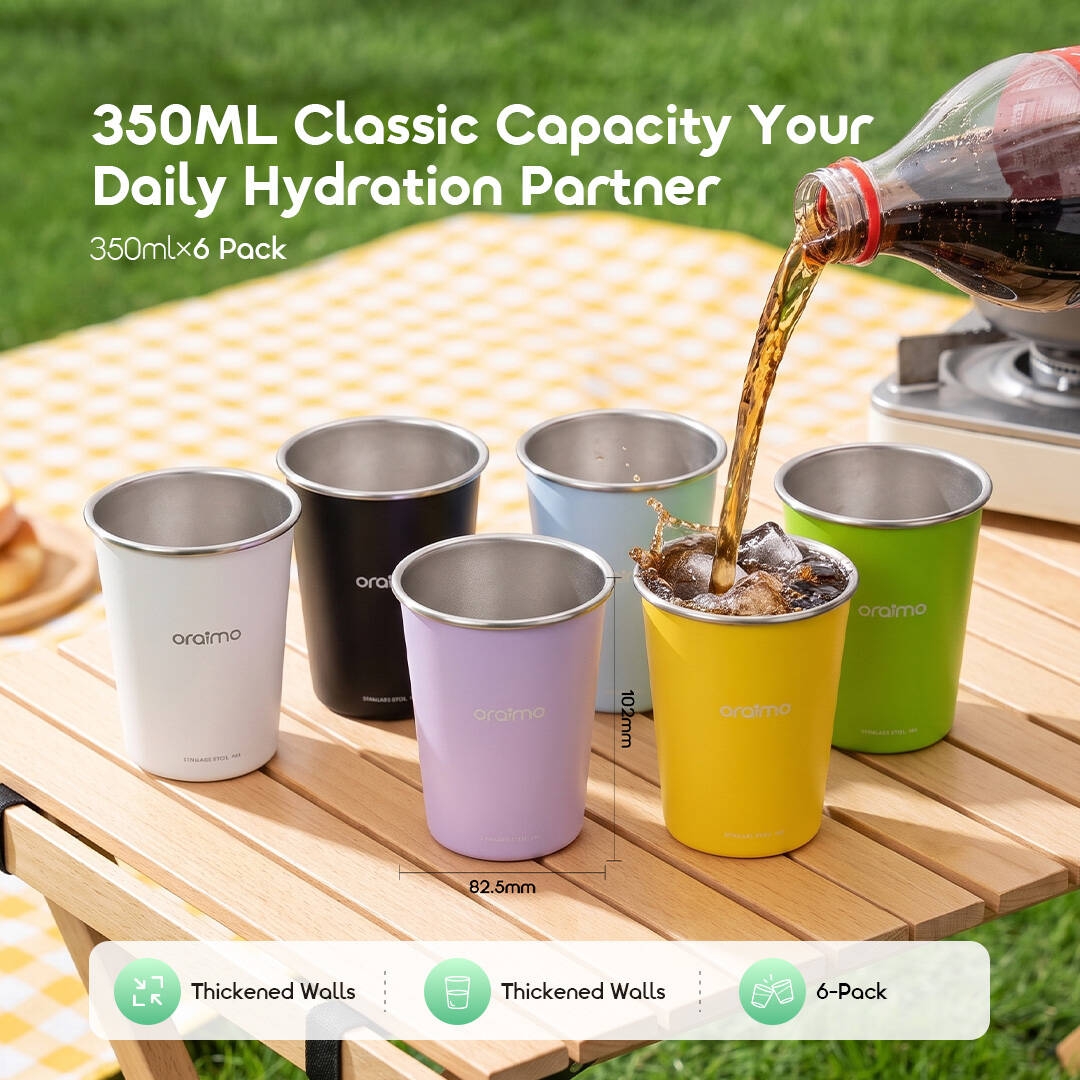 oraimo Stainless Steel Drinking Cup 6 Pack Solid Stow 6 OHDW 014 05 350ml Classic Capacity Daily Hydration Partner