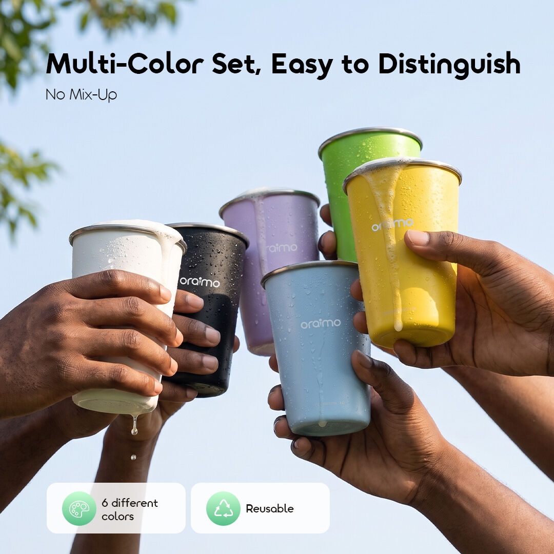 oraimo Stainless Steel Drinking Cup 6 Pack Solid Stow 6 OHDW 014 02 Multi Color Set Easy to Distinguish No Mix Up