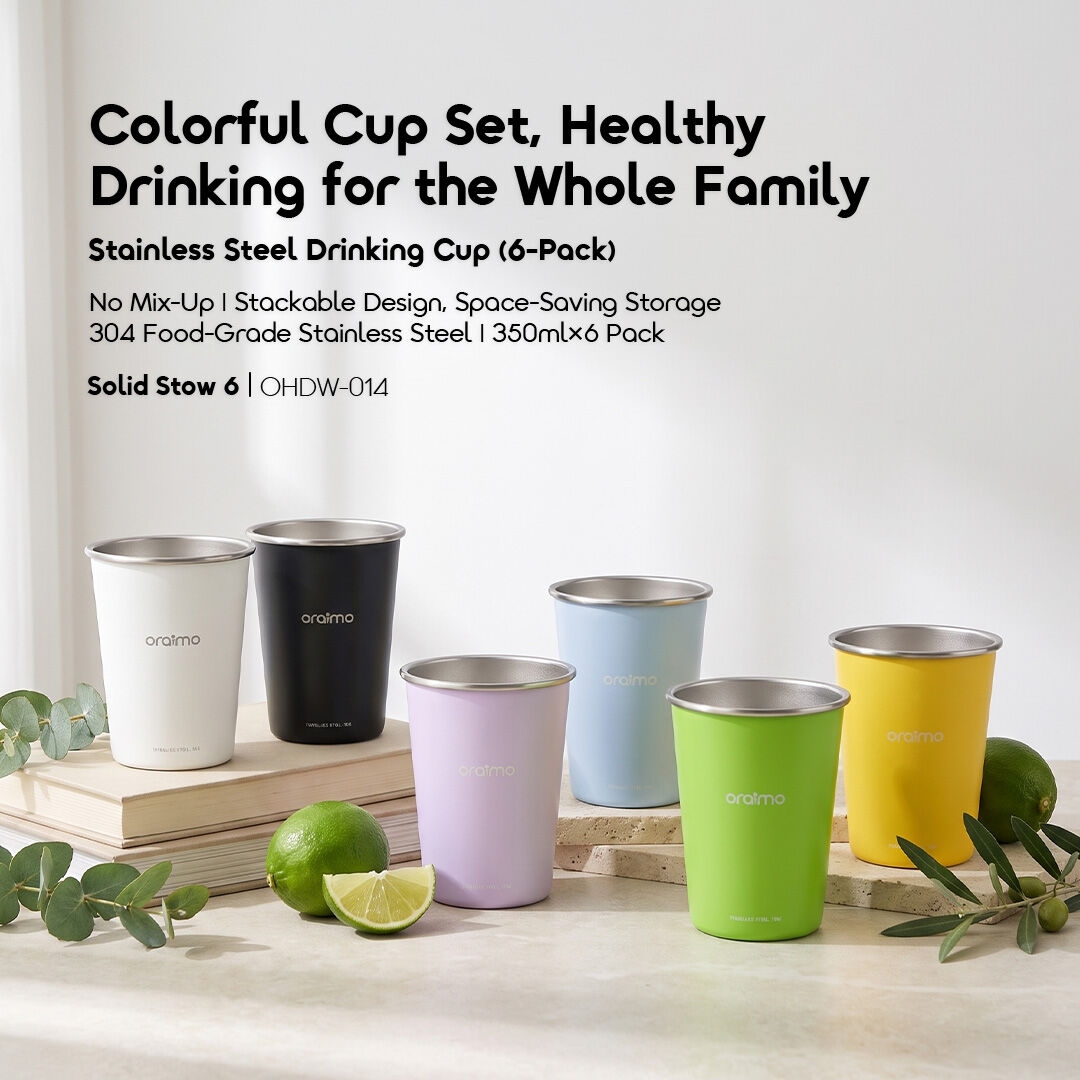oraimo Stainless Steel Drinking Cup 6 Pack Solid Stow 6 OHDW 014 01 Colorful Cup Set Healthy Drinking for the Whole Family