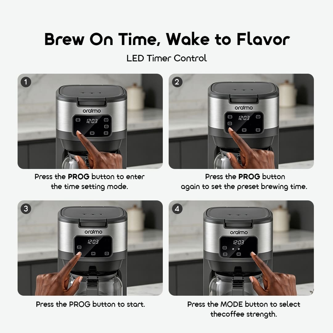 oraimo Drip Coffee Maker BrewDrip OCF-201A 07 LED Timer Control