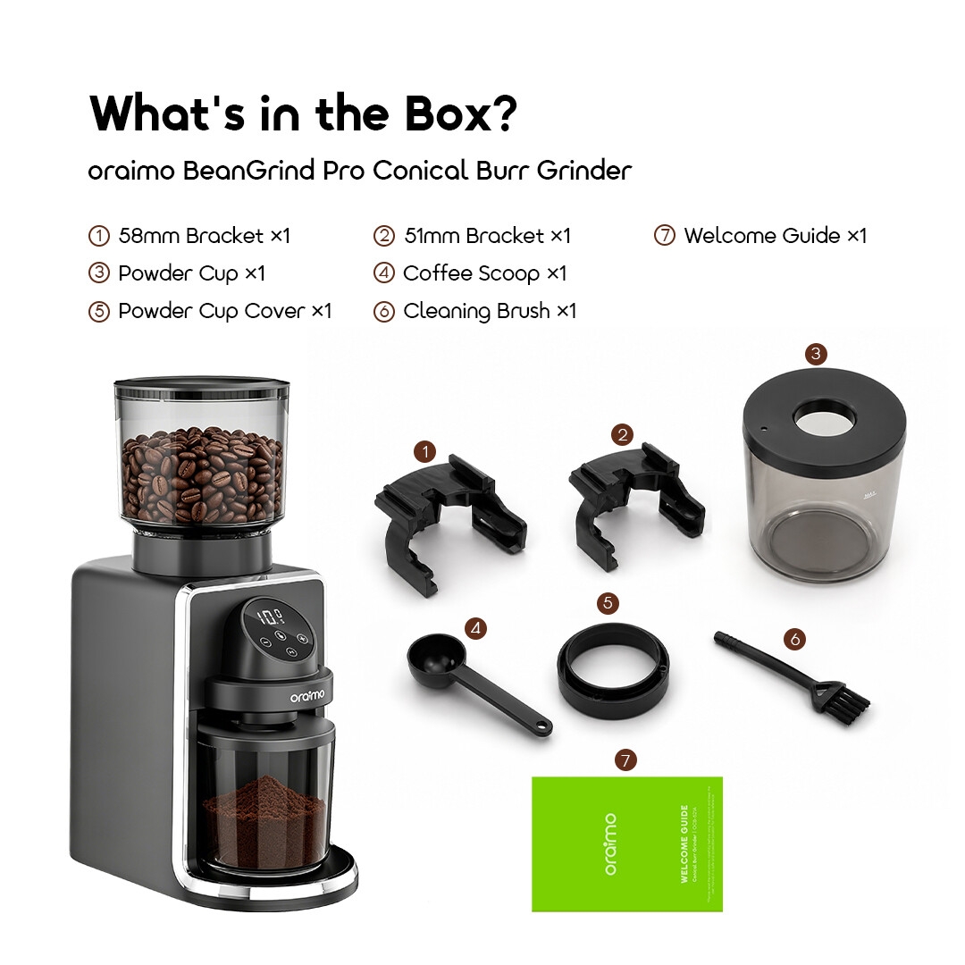 oraimo Conical Burr Grinder BeanGrind Pro OCB-521A 08 What's in the Box?