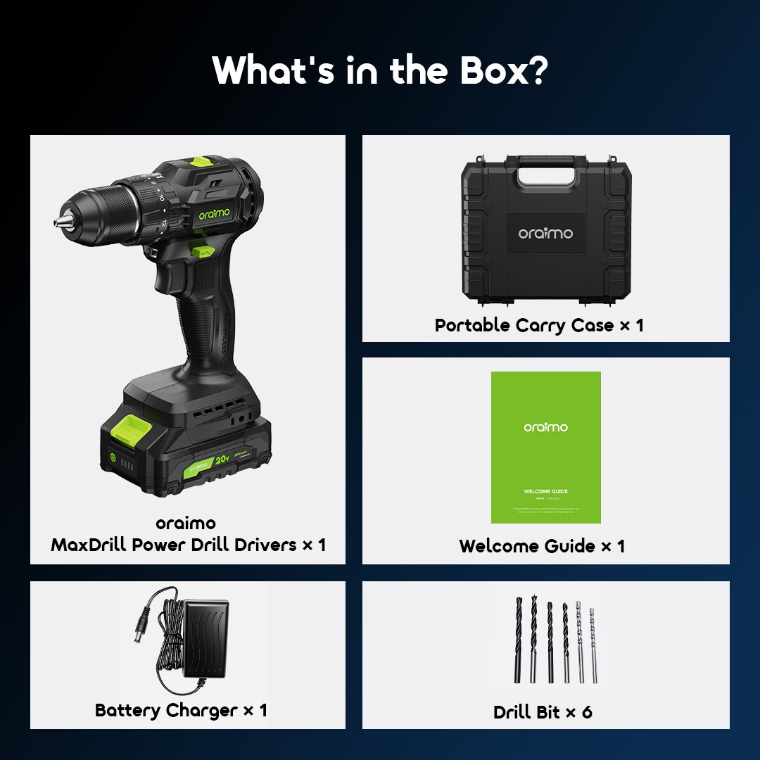 oraimo Power Drill Drivers MaxDrill OSH-010A 6 What's in the Box