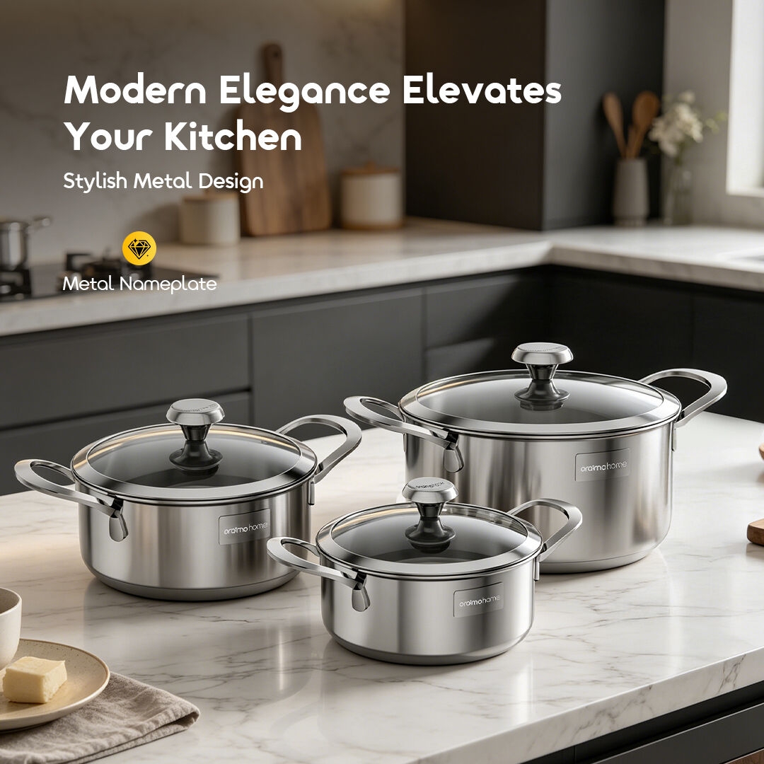 oraimo Stainless Steel Cookware Set Tri-Ply Set OHKS-003 04 Stylish Metal Design
