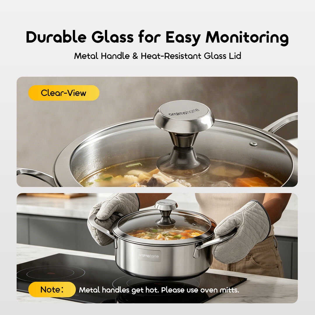 oraimo Stainless Steel Cookware Set Tri-Ply Set OHKS-003 08 Metal Handle & Heat-Resistant Glass Lid