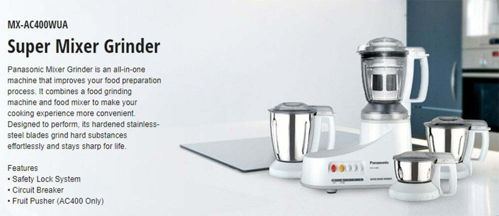 Panasonic MX-AC400 (White) Hardened Stainless Steel Blades Mixer Grind –  ESH Electrical