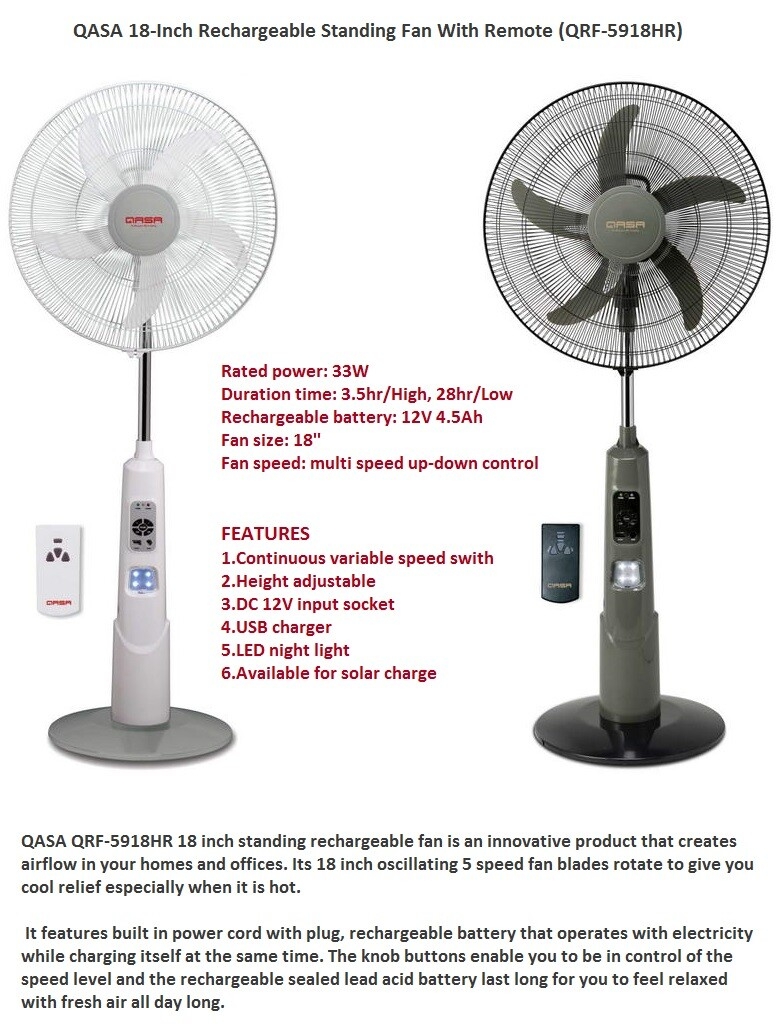 cheap quality qasa QRF-5918HR rechargeable fan in nigeria