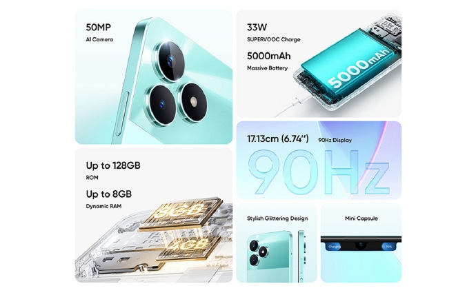 realme c51 6.74“ 4GB 128GB 50MP AI Camera 33W SUPERVOOC Charge