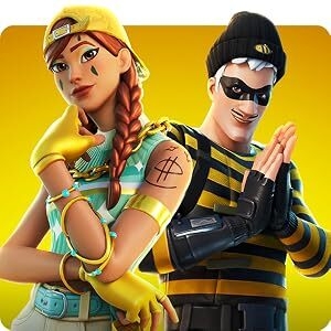 Animated video game characters in action poses against bright yellow background. Characters wear athletic and tactical gear in teal, black, and yellow color scheme.