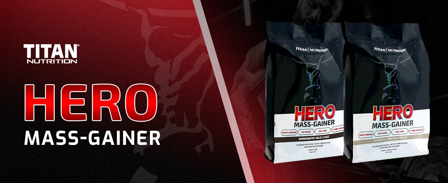 hero mass gainer protein workout lifting cardio fitness powder muscle growth