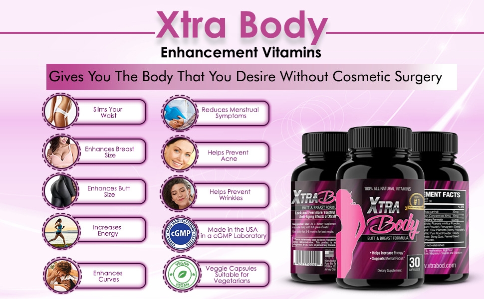 XtraBody Vitamins Butt Enhancement and Breast Enlargement Supplement Estrogen Enhancer SPN FOR1