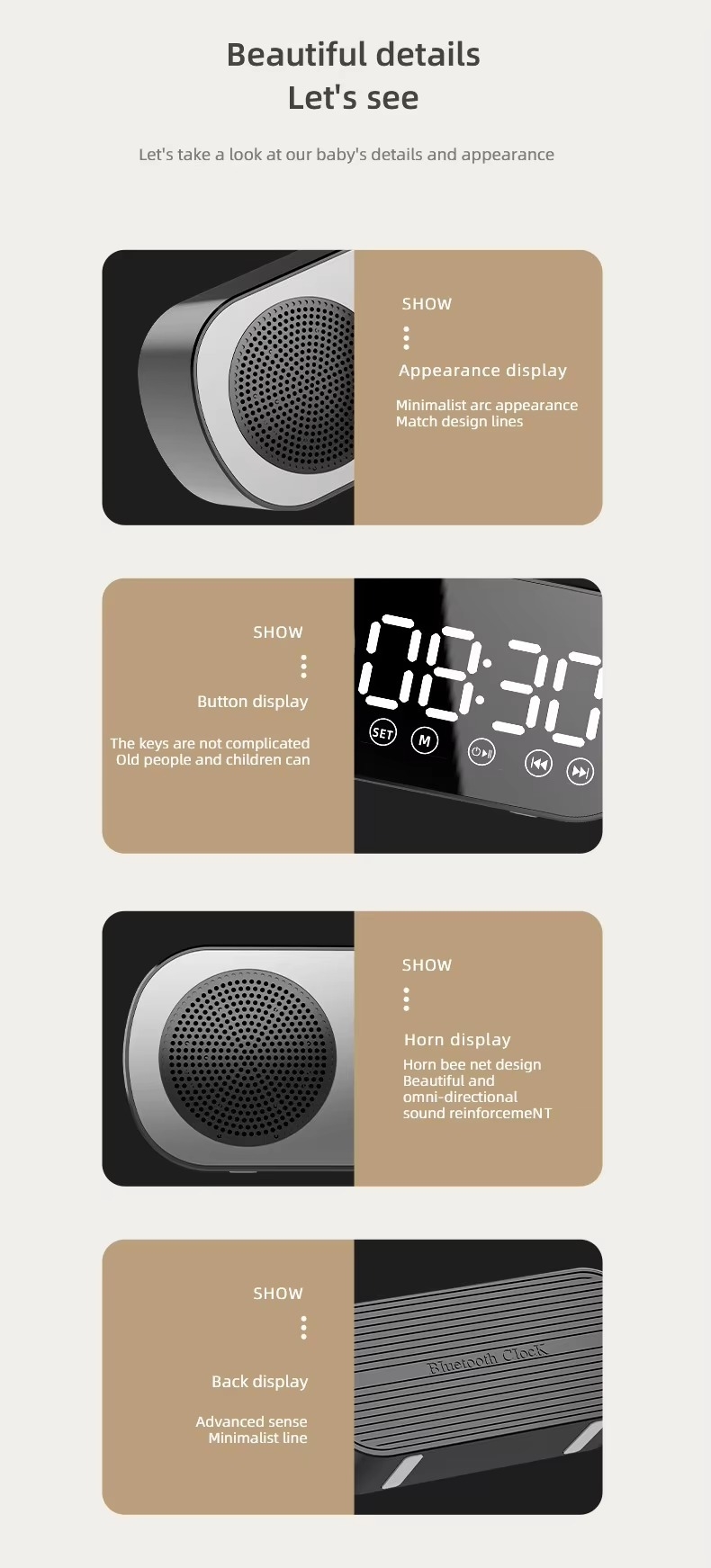 2025 New Z7 Wireless Speaker BT Alarm Clock Usb Large Display Led Mirror Digital Clock Fm Mini Speaker for Living Room Office
